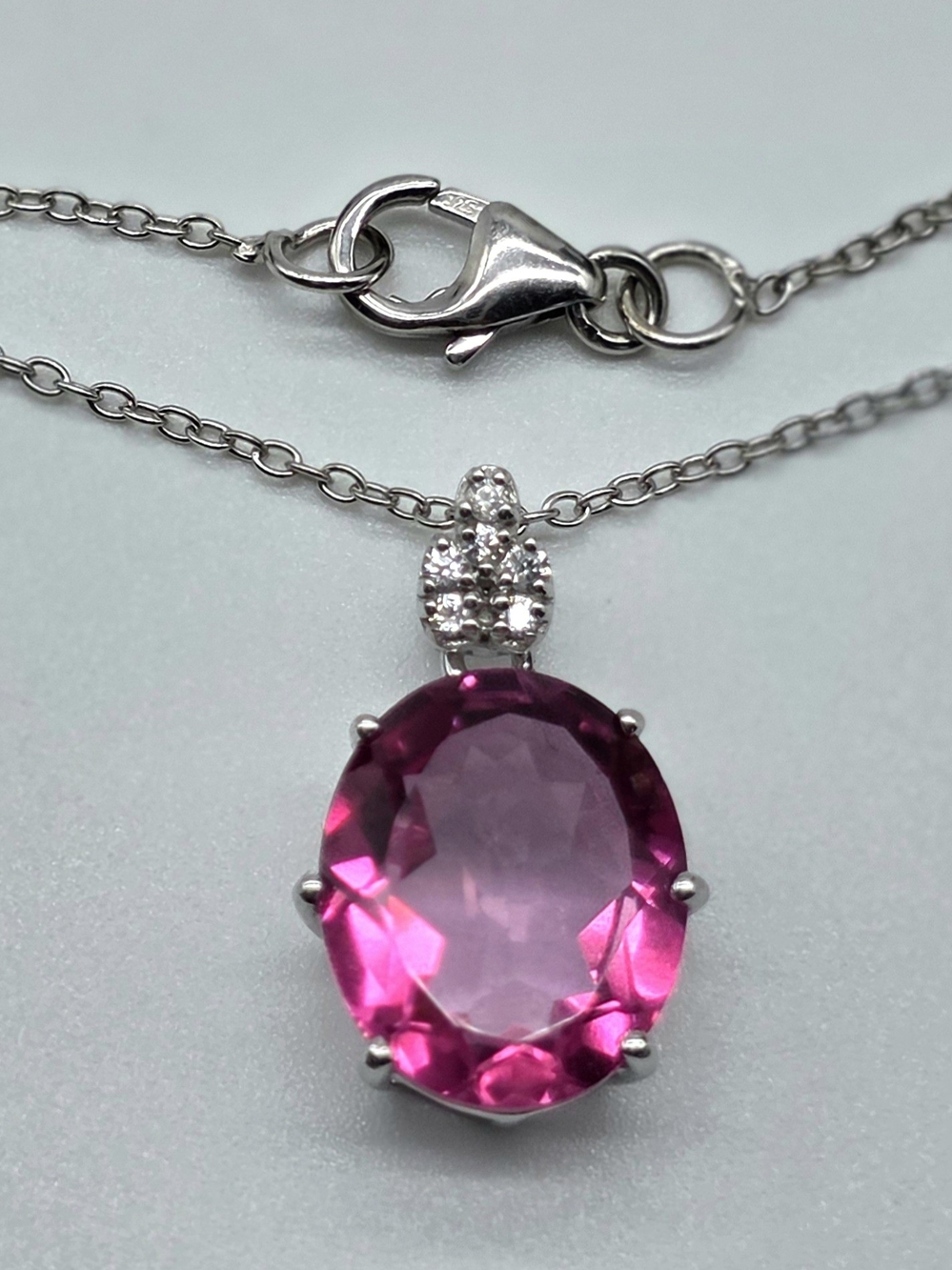 Pink Topaz 4.76 Ct Sterling Silver Pendant Necklace with Zircon Accents